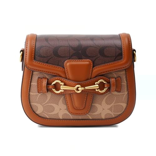 Bolsa feminina pequena transversal feminina com fivela dourada bolsa de couro design moderno, Café e marrom, Bolsa tiracolo moderna feminina Lv