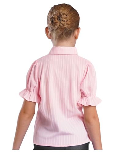 Linjinx Kids Girls Cotton Shirts Princess Short Puff Sleeve Button Down School Uniform Shirts Blouse Summer Casual Tops2