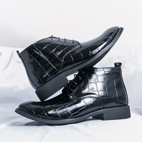 Men's Printed Leather Lace-up Oxford Boots with Side Zipper Casual High Top Chukka Boots Fashion Business Work Dress Ankle Boots2