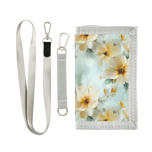 FOLIOSA Kids Wallet for Boys Girls Yellow Florals Print Youth Wallet with Zipper Pocket Card Holders, Novelty Wallet 4.9×2.9 in