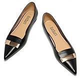 GotSoft Women's Pointed Toe Metal Deco Flats Slip on Flat Comfortable Dress Shoes, Black, Size 10