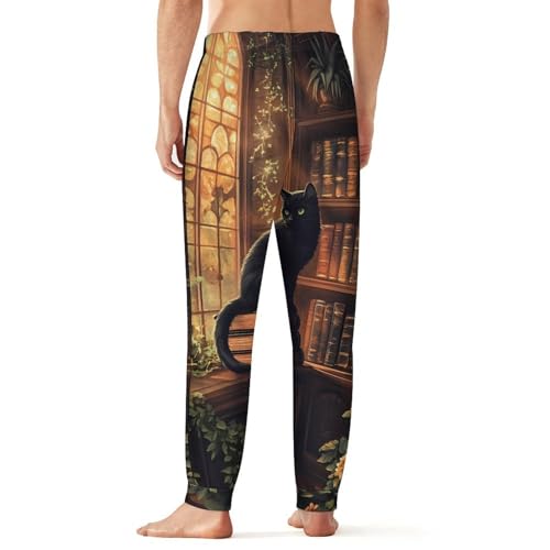 Black Cat Library Sunlight Window Men's Pajama Pants Lounge Pant Sleepwear PJ Bottoms2