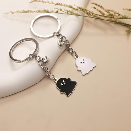 Image of PRCOLUX Funny Cute Ghost Keychain Gifts for Sisters Boyfriend Girlfriend Couple Halloween Christmas Birthday Graduation Gifts