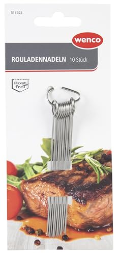 wenco Rouladennadeln 10er Set Rouladenspieße aus Edelstahl Rostfrei Wiederverwendbare Fleischspieße für Rinderrouladen & Kohlrouladen 10cm Grillnadeln Spülmaschinengeeignet