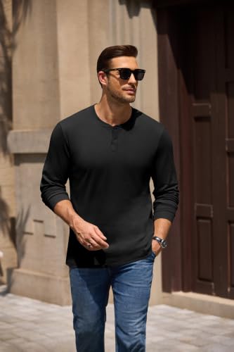 COOFANDY Men's Henley T-Shirts Long Sleeve Casual Cotton Pullover Shirt - image 2