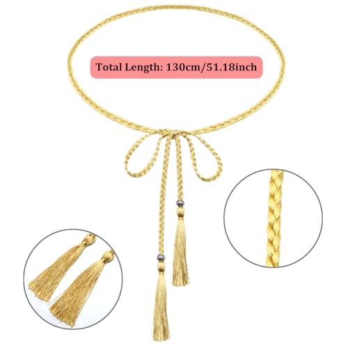 2 Pack Tassel Braided Waist Belt for Women Skinny Tassel Belts Dress Waist Belts Woven Tassel Chain Belt for Skirt Dress2