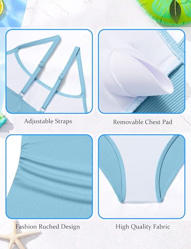 Image of Qaoerde Girls Swimsuit One Piece Swimsuits Cutout Ruched Bathing Suits Adjustable Straps Tie Girls' Swimwear 9-16Y