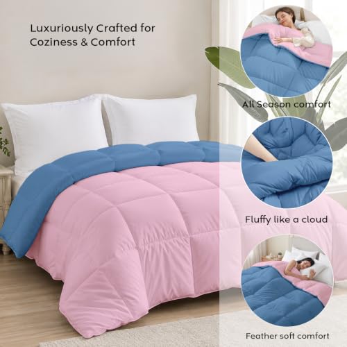 Image of AYKA Reversible Comforter 220 GSM Microfiber Reversible AC Comforter /Blanket for Winter /Quilt /Dohar /Duvets for King Size Blanket /Comforter Double Bed (Cameo & MedBlue, 60 * 90 inch)