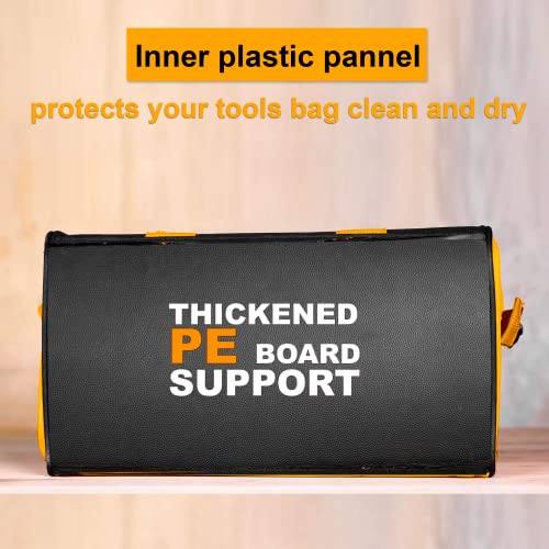 Image of INGCO 16 Inch Tool Bag, 15kg Max Load, Tool Storage Bag with Wide Mouth Multi-use Tool Tote Bag With 6 Pockets Outside and 8 Pockets Inside, Waterproof for Construction Carpentry Gardening