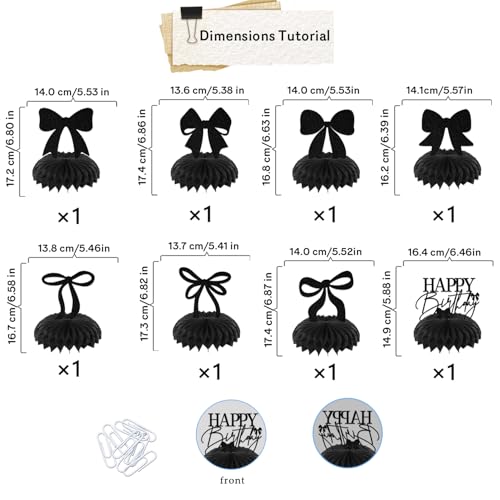 Lot de 8 nœuds en nid d'abeille noir pailleté de table - 2
