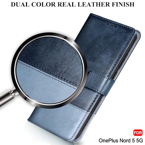 Image of TheGiftKart Flip Back Cover Case for OnePlus Nord 5 5G | Dual-Color Leather Finish | Inbuilt Stand & Pockets | Wallet Style Flip Back Case Cover for OnePlus Nord 5 5G (Faux Leather, Blue & Sky)