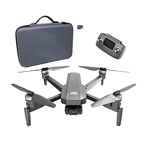 Beantech ING Speedbird I63E Foldable Drone with 4K Camera, EIS, 3-Axis Gimbal and 25 min. Flight Time. Includes Carrying Case and 16 GB Micro SD Card, Gray
