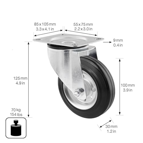 Roulette pivotante souple anti-vibration et silencieuse 70kg