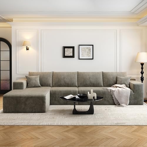 Image of 135.4 inch Cloud Modular Sectional Sofa Couch with L-Shape Chaise,Modern Minimalist Upholstered Couches for Living Room Bedroom,Deep Seat Corner Couch,No Assembly Required (Camel,Left Facing Chaise)