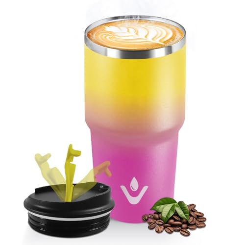 HoneyHolly Mug Isotherme 600 ML, Réutilisable, Tasse Isotherme pour Café, Acier Inoxydable 304, Emporter, Anti-fuite, Double Paroi, Étanche Gobelet de...