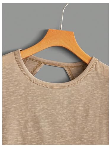 Image of SOLY HUX Women Open Back Tops Workout Backless Tee Casual Athletic Shirts Short Sleeve Oversized Gym T Shirt