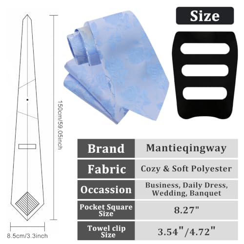 Image of Mantieqingway Floral Ties for Men, 3pcs /set Neck Tie Pocket Square Holder Set for Wedding Business Prom Party Usual