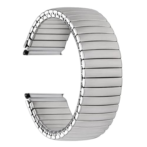 ステンレススチール伸縮ストラップ 12-20mm メタル拡張ブレスレットベルト メンズ レディース スマートウォッチ交換用ストラップ(Silver,18mm)