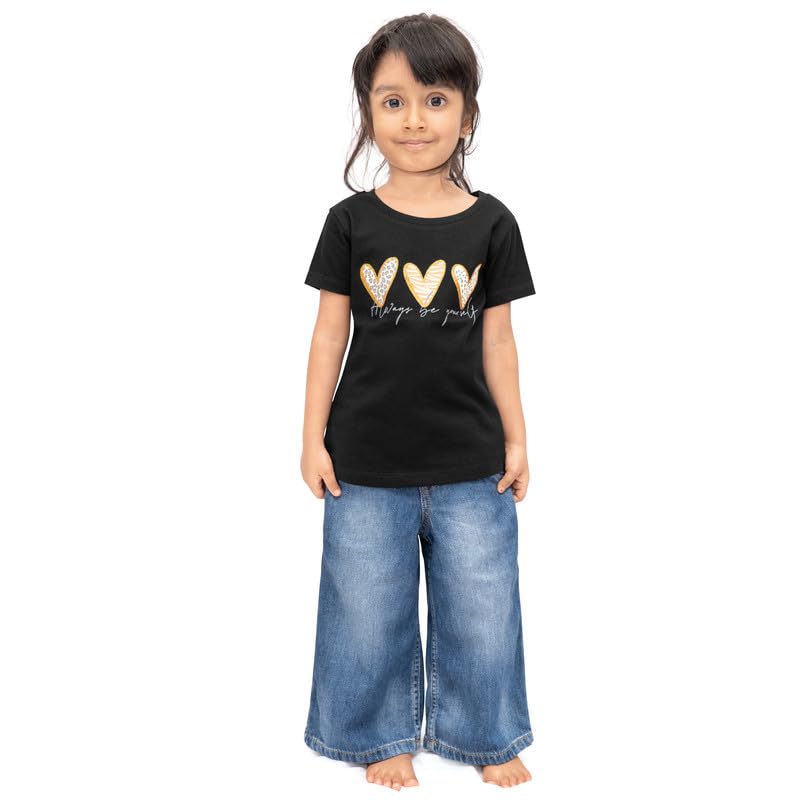 Image of Real Basics Cotton Regular Fit Half Sleeve Cotton T-Shirts for Girls - Round Neck Tops for Girl, Multicolor - Pack of 3