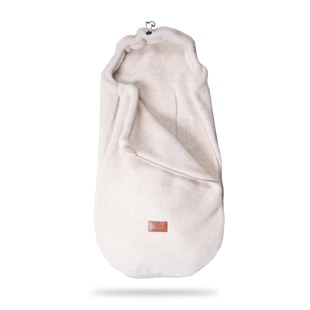 my junior® ThermoWool 2in1 Fußsack Cozy Edition für Babyschalen und Kinderwagen, 100% Schurwolle, mit Reißverschluss (Beige)