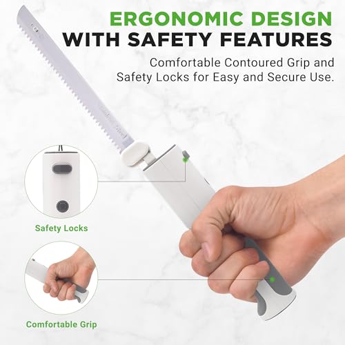 NutriChef Cordless Electric Knife | Easy to Use Constant ON/OFF Safety Function Button | Carve Turkey, Meats, Poultry, Bread, Cheese & More | Lightweight with Contoured Grip Handle | White & Grey - Image 5
