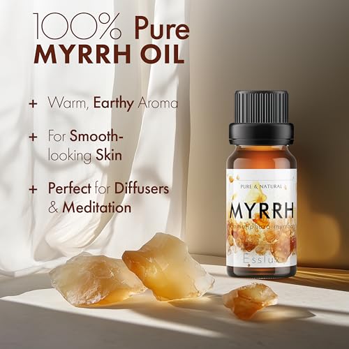 Image of Esslux Myrrh Essential Oil - 100% Pure Natural Myrrh Oil for Skin Care, Aromatherapy & Diffuser | Rich, Earthy Aroma for Relaxation & Meditation - Perfect for Candle & Soap Making - 120 ML
