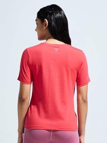 Image of Women's Soft Feel Round Neck Basic Moisture Wicking T-Shirt with Reflective Print | Super Stretchable T-Shirt for Girls | Women Light Weight Tshirt | Yoga Tshirt for Women