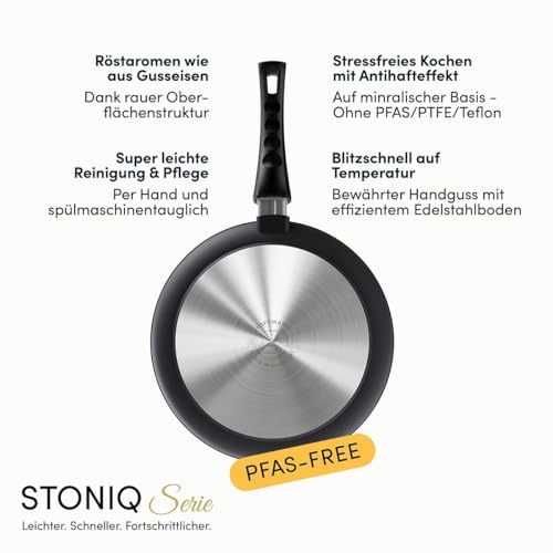 Hoffmann STONIQ Bratpfanne, PFAS-frei, Mineralbeschichtung, Aluminium mit Edelstahlboden, Induktionsgeeignet, Pfanne Made in Germany, verzugsfrei, Antihaftbeschichtet (28 cm, 1, ohne Glasdeckel) 10 Hoffmann STONIQ Bratpfanne, PFAS-frei, Mineralbeschichtung, Aluminium mit Edelstahlboden, Induktionsgeeignet, Pfanne Made in Germany, verzugsfrei, Antihaftbeschichtet (28 cm, 1, ohne Glasdeckel)