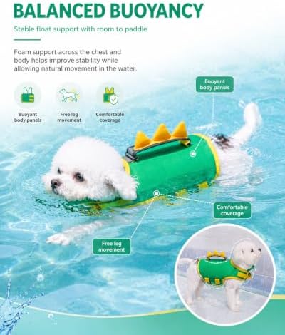Dog Life Jacket with Chin Float Support, Doggy Life Jacket with Front Neck Float and Head Rest, Adjustable Pet Swimming Vest with Rescue Handle for Pool, Beach, Boating and Water Sports - 5