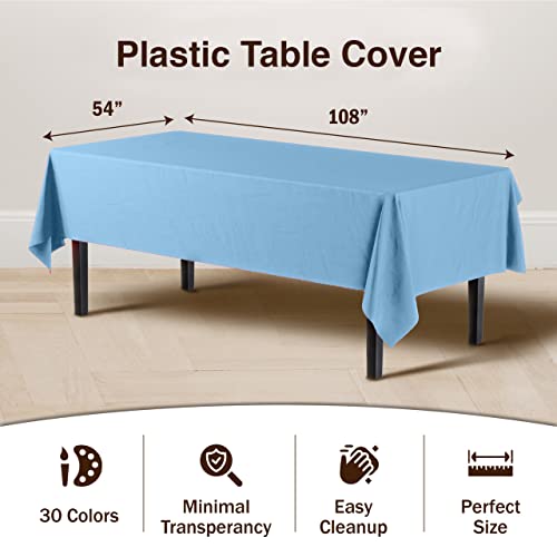 Exquisite Party Solids 6-Pack Premium Plastic Tablecloth 54in. x 108in. Rectangle Plastic Table Cover - Light Blue by Party Solids - Image 3