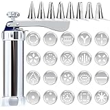 Prensa de pastelería para repostería, prensa de galletas, utensilios para hornear galletas, con 20 plantillas y 8 boquillas, prensa de acero inoxidable para hornear galletas, decoración de tartas