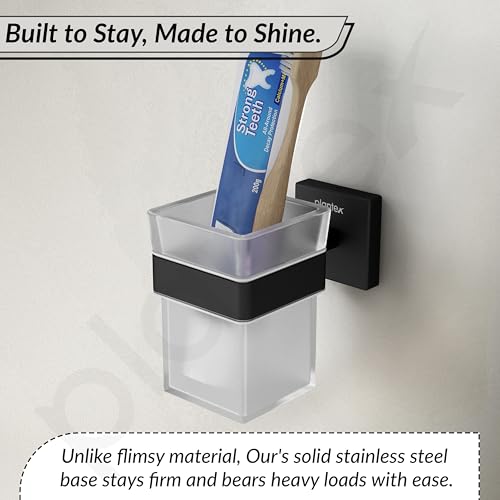 Image of Plantex Stainless Steel Tumbler Holder for Bathroom /Toothbrush Glass Holder /Bathroom Accessories - Pack of 1, Aqua (Black)