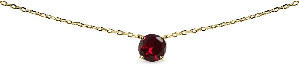 Lovve Sterling Silver Round-cut Created Ruby Solitaire Choker Necklace for Women girlfrien wife