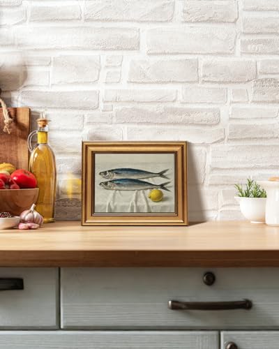 Image of VIYYIEA Vintage Gold Framed Wall Art for Living Room, Salted Fish Canvas Prints Home Decor, Oil Painting Picture, Bedroom Wall Decor Gifts for Friends or Family -【Salted Fish & Lemon】-(10L x 8W)