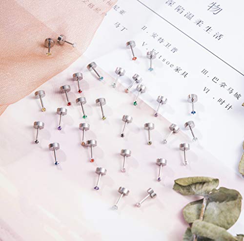 15 Pairs 20G 316L Stainless Steel CZ Stud Earrings for Women Men Cartilage Screwback Earring Set 2-6mm4