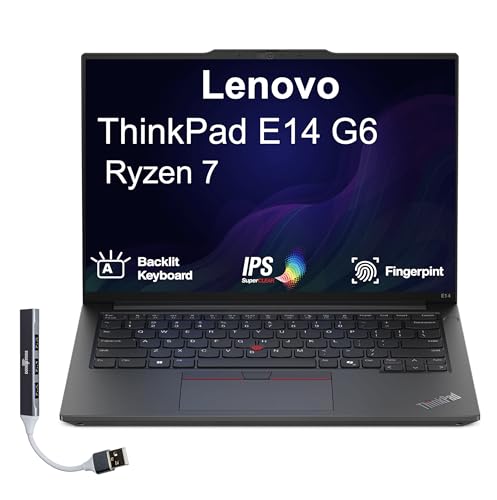 Image of Lenovo Thinkpad E14 G6 Business Laptop 14.0 inch IPS WUXGA Display (AMD Ryzen 7 7735U, 32GB DDR5, 512GB PCIe SSD, Backlit KB, Fingerprint, 2 Thunderbolt 4, WiFi 6E, Win 11 Home) w /DKZ USB Port Expander