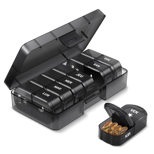 Opret Pilulier Semainier Francais Matin et Soir, Semainier Medicament 7 Jours 14 Compartiments, Grande Capacité pour Poche ou Pantalon, pour Vitamines...