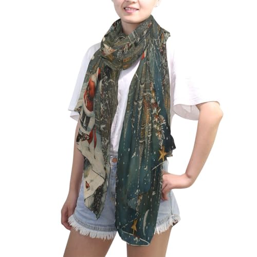 ALAZA Christmas Bird Santa Claus Castle Old Chiffon Silk Long Scarf Shawl Wrap4