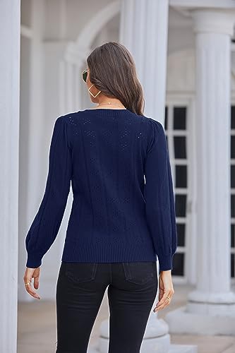 Image of GRACE KARIN Fall Sweaters for Women 2026 Puff Long Sleeve Crewneck Dressy Casual Tops Crochet Hollow Out Cute Pullover Blouse