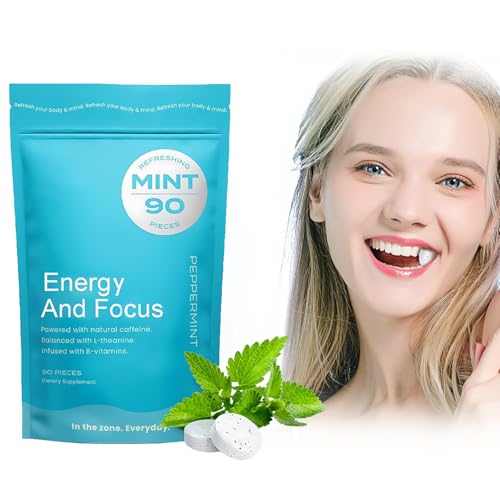 Energy Caffeine Mints with L-Theanine, Caffeine, Vitamin B12 & B6 - Nootropic Supplement for Energy and Focus - Mint Flavor - Vegan & Gluten-Free - (90Pieces)