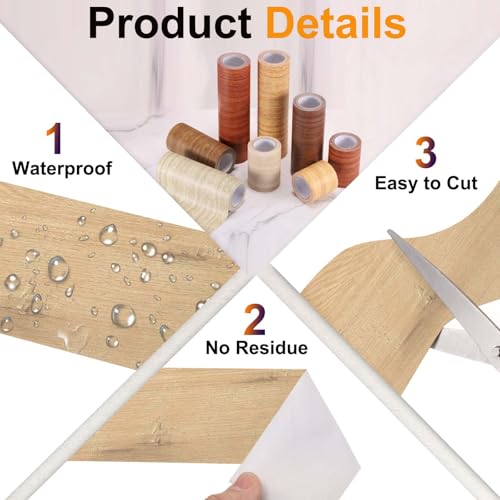 Image of PATIKIL Wood Grain Tape 12 inch x 32 ft, Self-Adhesive Wood Texture Repair Tape Realistic Wooden Effect Patch for Furniture Cabinets Floor Walls, Birch