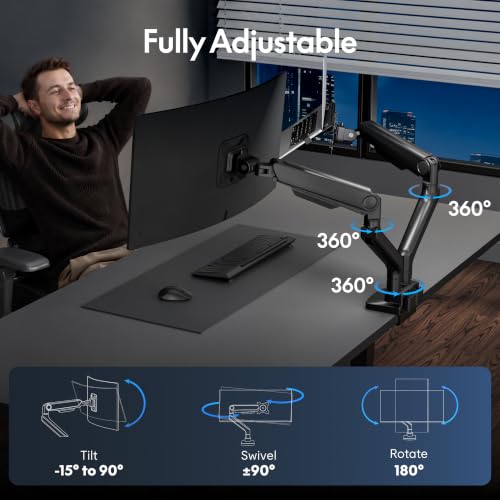 Image of FlexiSpot Laptop Mount, Dual Monitor Arm with Laptop Tray, Fits Up to 49 Inch Monitor and 17.3 Inch Notebook, Full Adjustable Gas Spring Holds up to 44lbs per Arm for Office & Home, Black