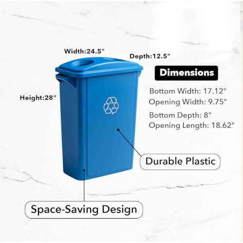 Image of 16 Gallon Slim Rectangular Garbage Can - with Bottle /Can Lid - Blue