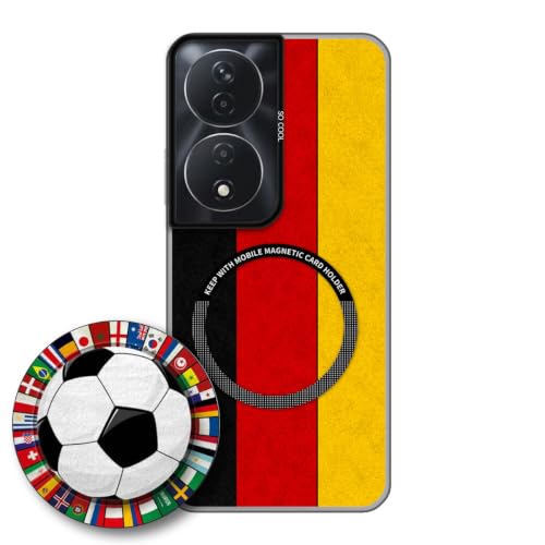 JGOYGYI Case for Honor X7B 4G/Honor 90 Smart with Magnetic Detachable Collapsible Grip Stand, Shockproof Silicone Bumper Cover, Germany Flag Football Design,Pattern 6