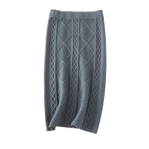 ERFMFKL Women Solid Thick Knitted Slim Skirt Casual Elastic High Waist Straight Mid-Length Skirts