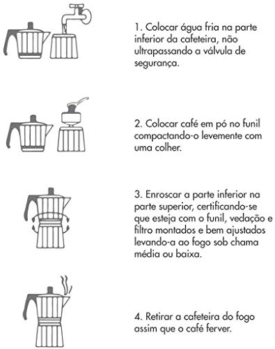 Cafeteira Italiana Moka De Aluminio Com Alça Café Expresso Para 6 Cafézinhos Capacidade 300ml 6 Xíca