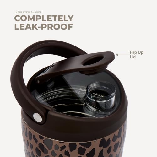 Image of HydroJug Insulated Protein Shaker Bottle 24 oz, Silent Mixing, Brown Leopard