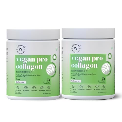 Image of Wellbeing Nutrition Vegan Pro Collagen | Gotu kola, Ginseng, Vitamin C & E | Boosts Collagen Production | Improves Skin Hydration, Texture | Unflavored