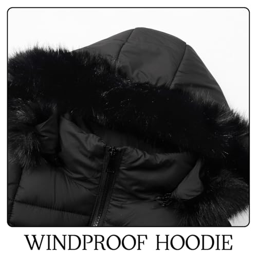 Kids Girls Fur Collar Hooded Dress Coats Winter Warm Parka Long Puffer Jackets3