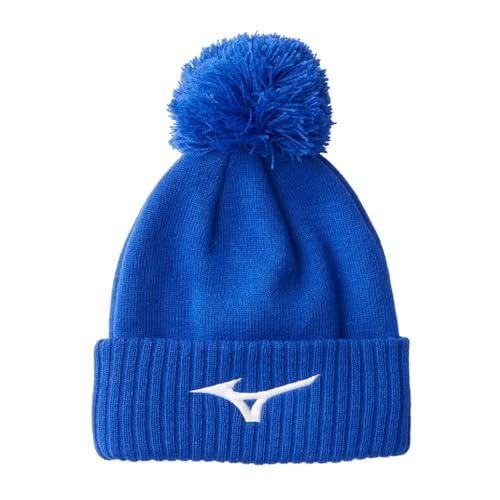 Mizuno Golf Crested Bobble Hat - Unisex Golf Beanie Bobble Hat Blue